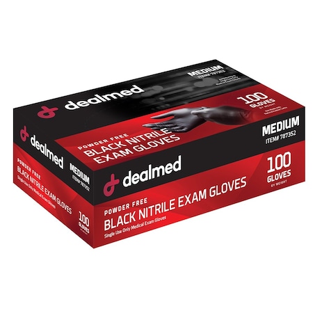 Dealmed Disposable Gloves, Nitrile, Powder-Free, M, 1000 PK, Black 787352